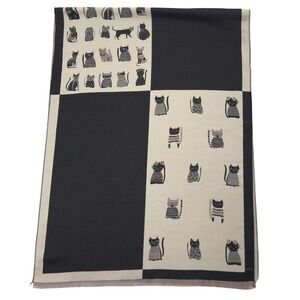 Cat Lovers Scarf Shawl Oversized Black Cream Colorblock‎ Novelty Artsy Modern